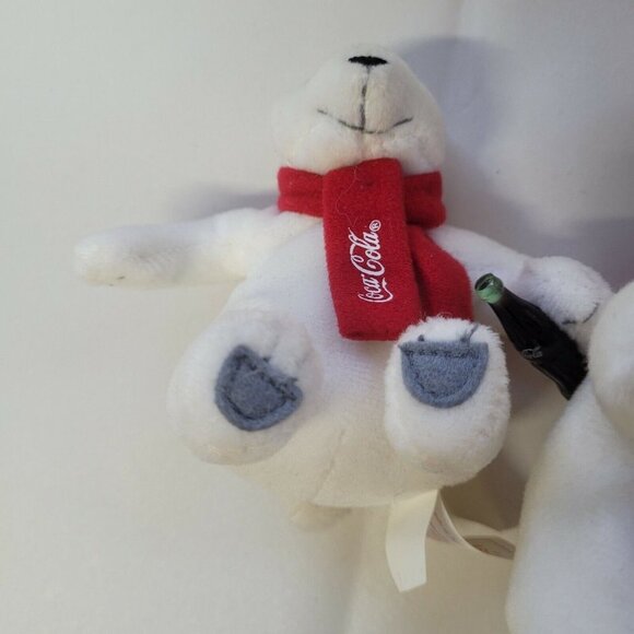 3 pc Vintage Coca Cola Papa Polar Bear Plush 6" 1998 w/ 2 Cubs Coke Bottles - Picture 11 of 12